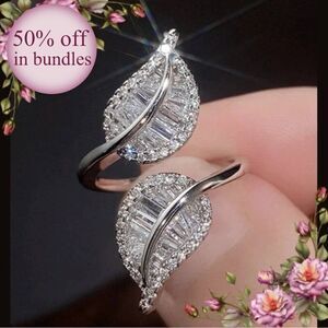 Cubic Zirconia Leaf Shaped Open Ring